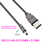 USB 2.0 A Male to DC Power Plug 5.5mm x 2.1mm Power Cable